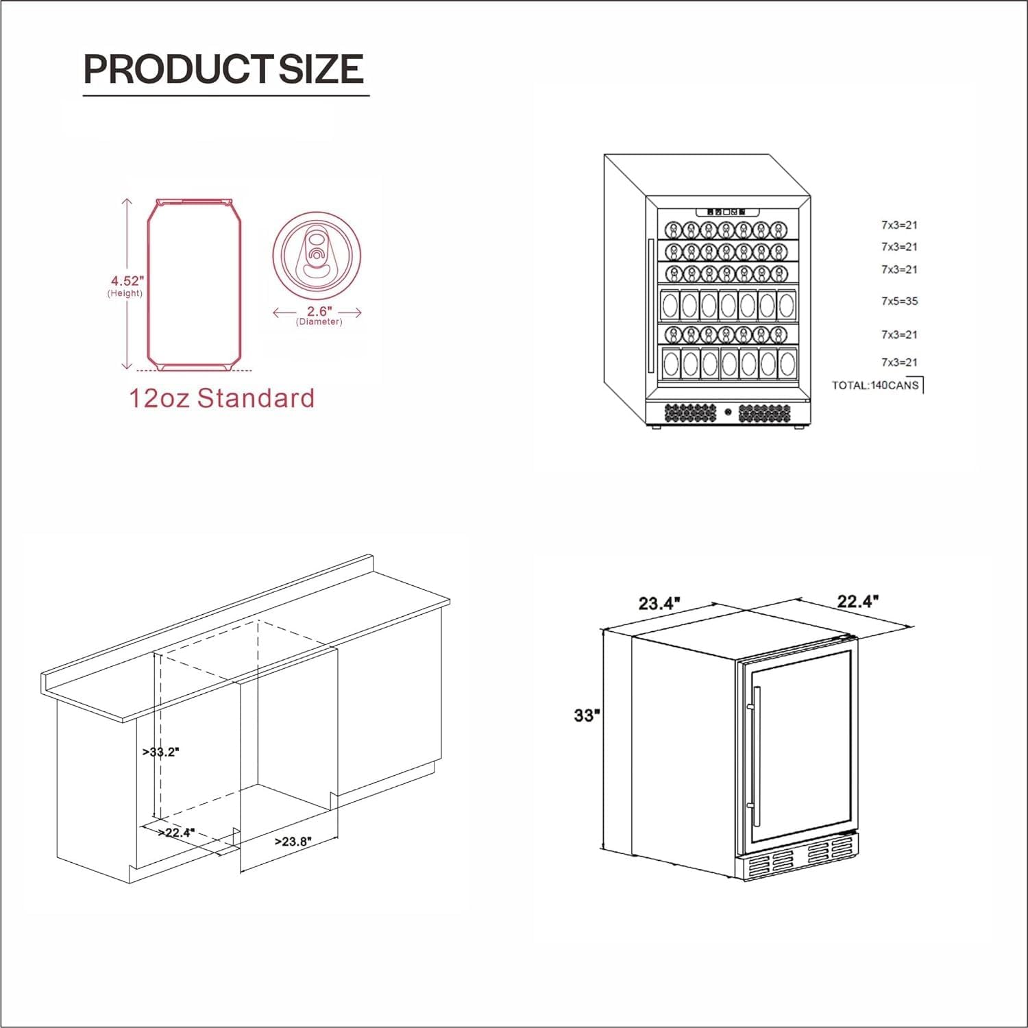Empava Refrigerador de bebidas, mini refrigerador de bebidas con puerta de vidrio, enfría tu cerveza de soda a 37F para cocina, oficina o bar,