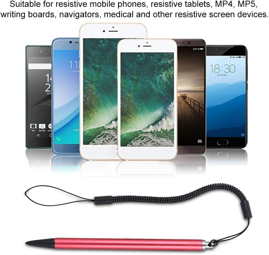 Lápiz táctil universal, lápiz táctil negroplatarojo resistivo POS PDA Navigator Tablet Screen Touch Painting Pen con cuerda de resorte colgante