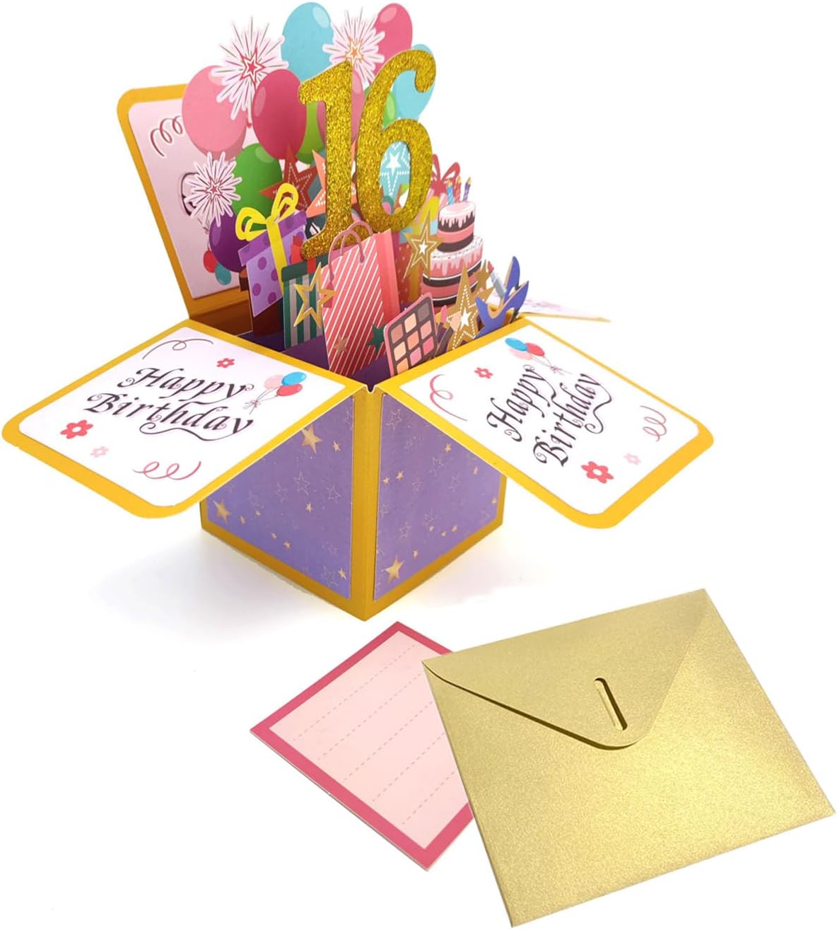 Tarjeta de regalo 3D de feliz cumpleaños, tarjetas de felicitación de cumpleaños desplegables de papel con tarjeta en blanco y sobre, regalo único