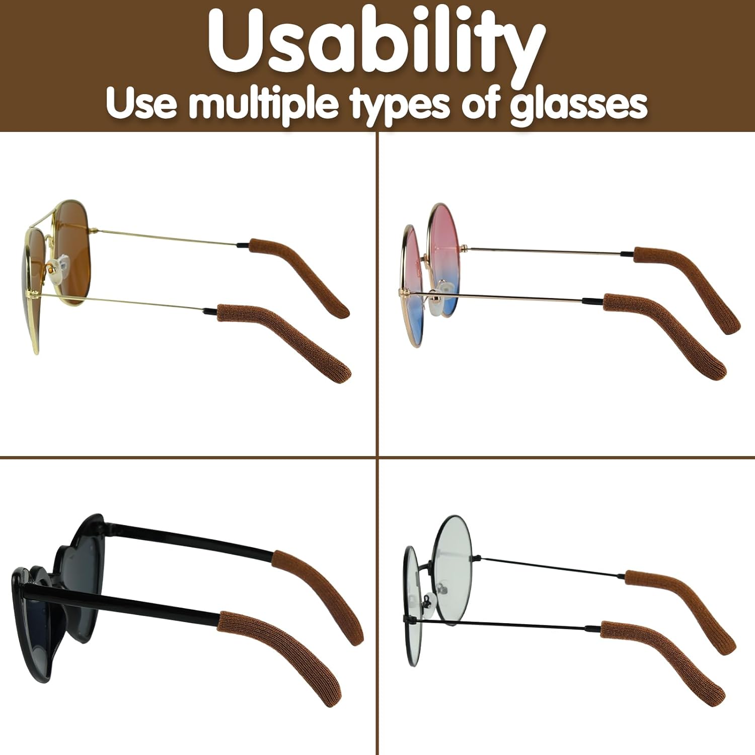 Cojines de oído para gafas, tejido suave, de algodón, retenedor, puntas de templo, manga antideslizante, elástica, comodidad, Marrón