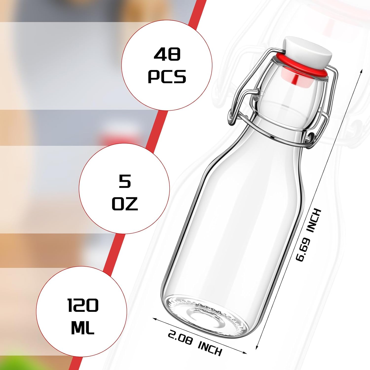 EBOOT Botellas de vidrio con tapa abatible con tapas, botellas de cerveza, botellas de vidrio transparente con parte superior oscilante, botellas de