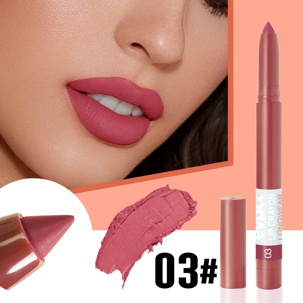 BINGBRUSH Juego de lápices labiales de 3 colores mate de larga duración, delineador de labios suave con sacapuntas incorporado, lo último para