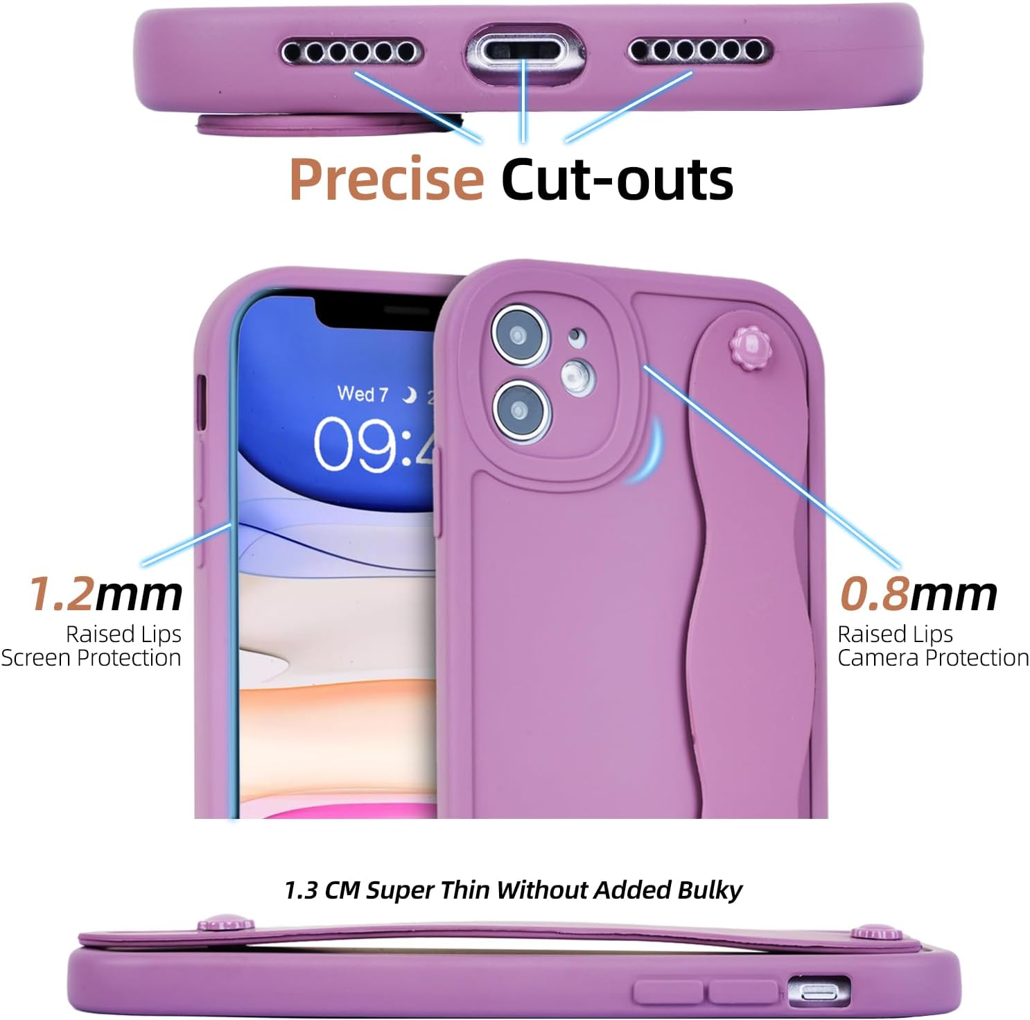 AuroraIce Funda para iPhone 11, iPhone 11, funda de goma suave de ajuste delgado con pulsera ajustable, antiarañazos, a prueba de golpes, funda