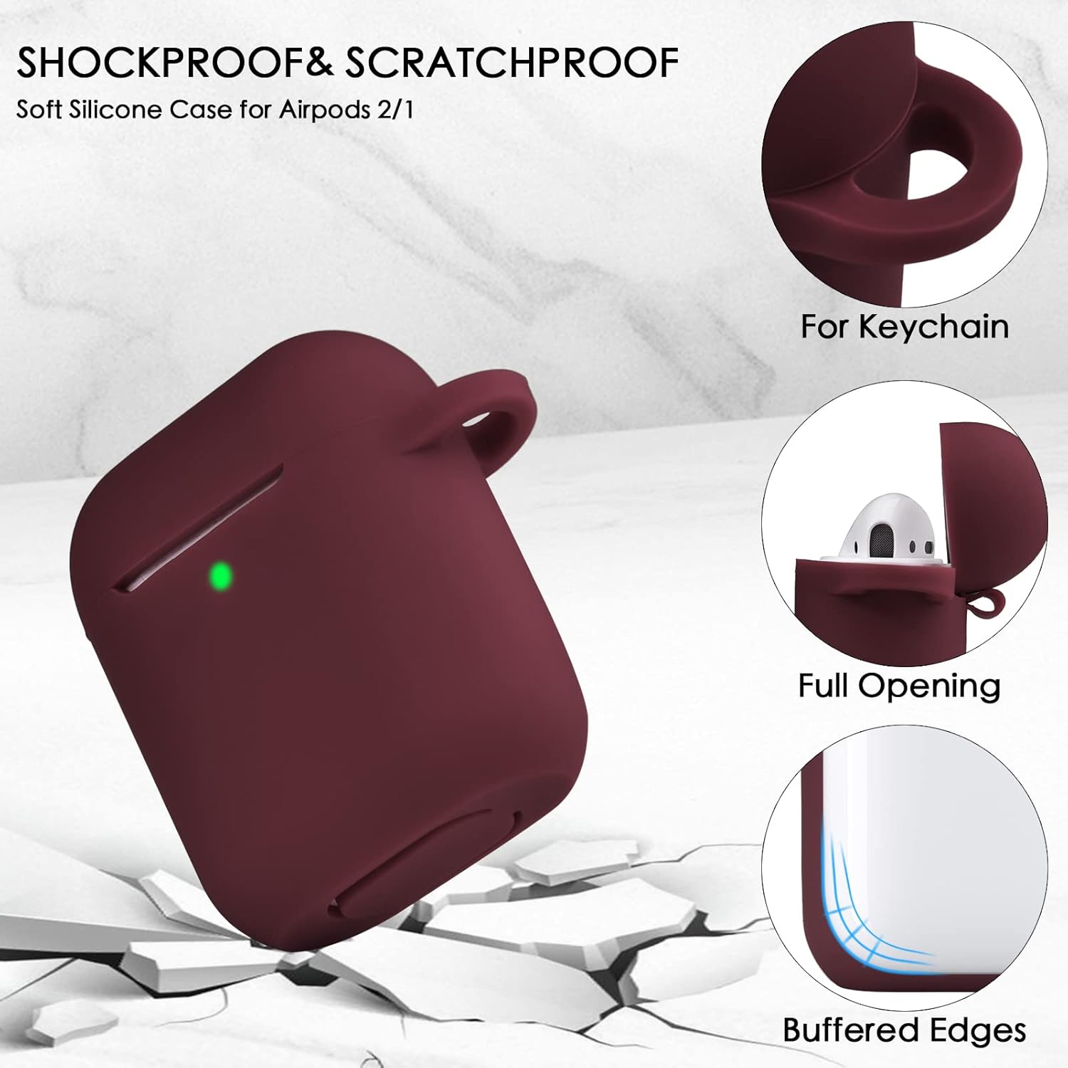 OLEBAND Funda para Airpod con bonito llavero brillante, funda protectora y antideslizante de silicona para Apple Air pod 2, LED visible, para