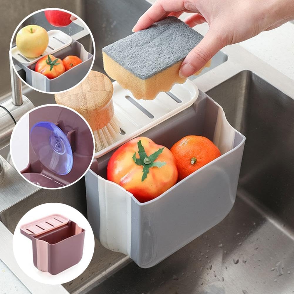 Cubo de basura separador seco y húmedo, mini cubos de basura de cocina, colador de fregadero de esquina, cesta sumergible retráctil plegable para