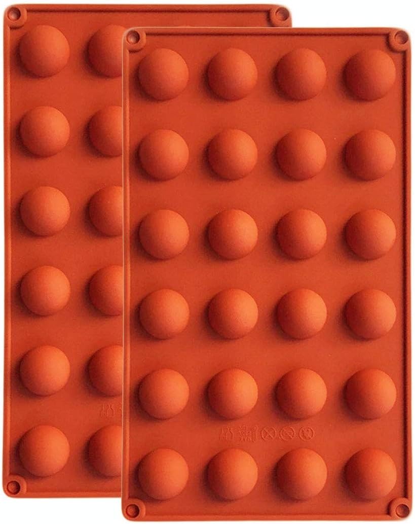 BUSOHA Moldes de silicona semicírculos de 24 cavidades, mini molde redondo de semicírculo, molde para fondant de cúpula de té con bomba, bandeja
