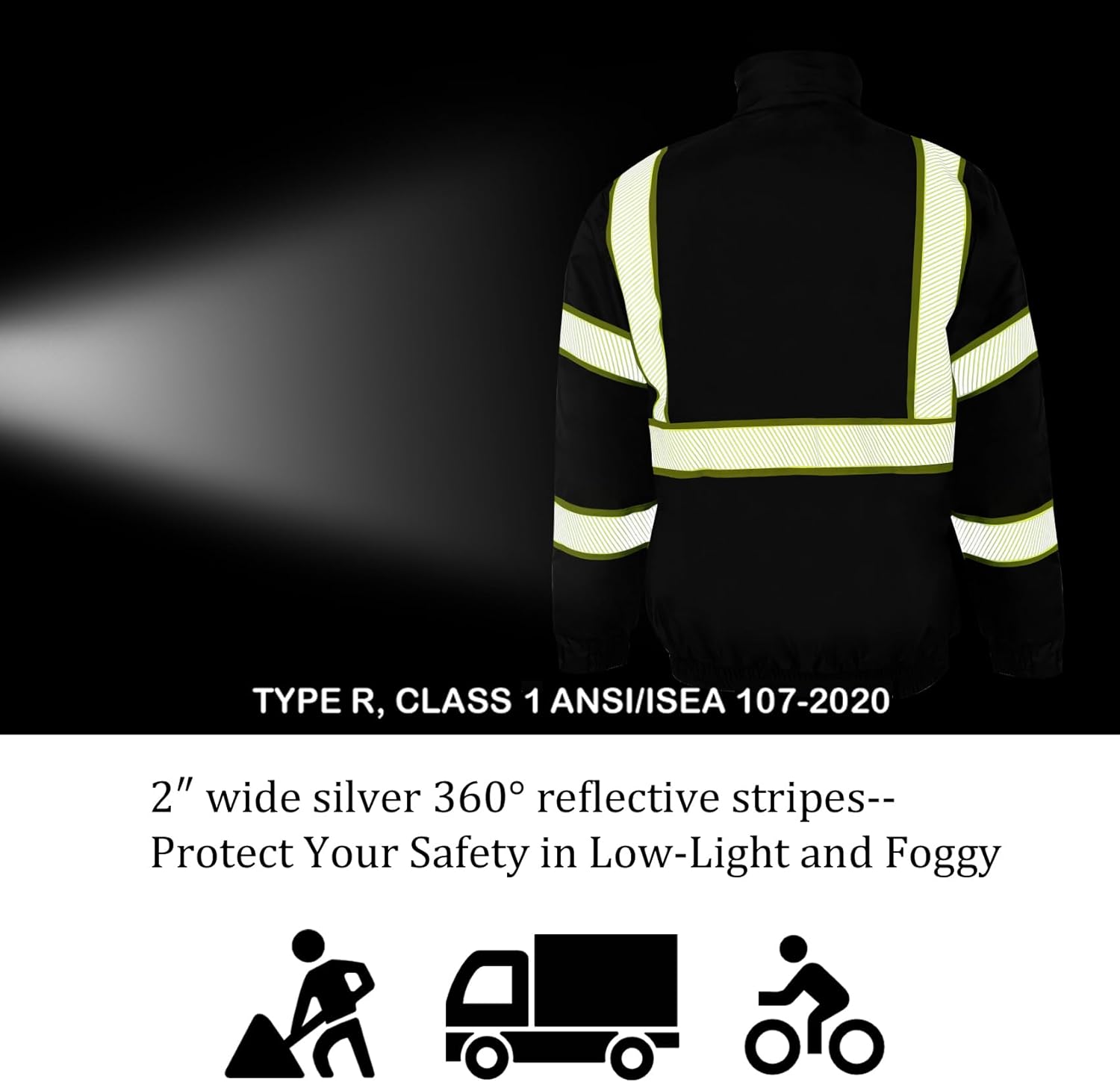 VENDACE Hi Vis – Chaquetas de invierno reflectantes de seguridad para hombre, forro polar con forro polar ANSI Clase 1, chaqueta de alta