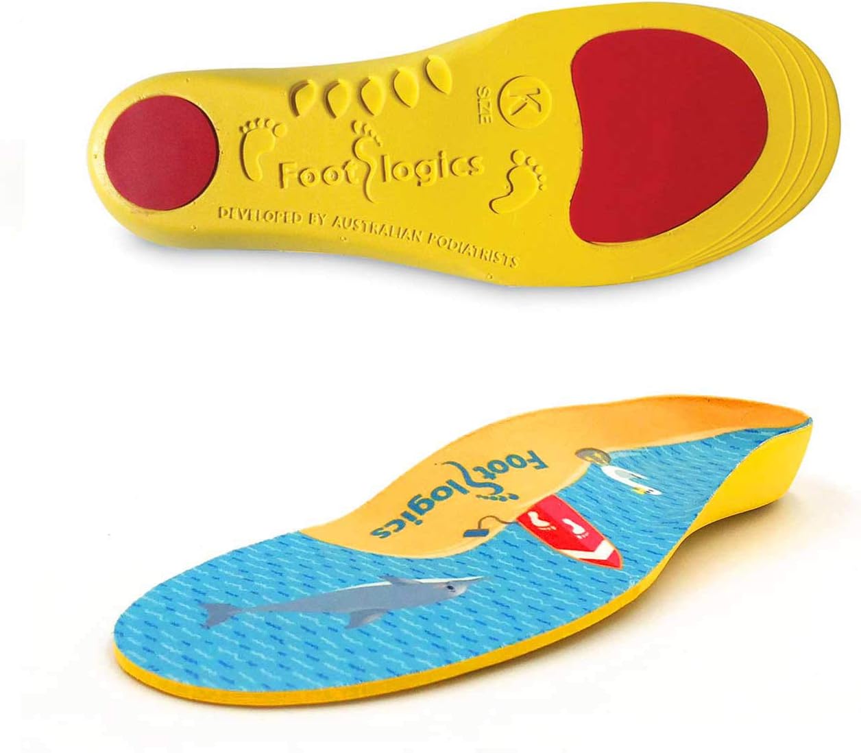 Footlogics Fun Kids – Plantillas ortopédicas para zapatos con soporte de arco para el dolor de talón de los niños (enfermedad de Sever), dolores de