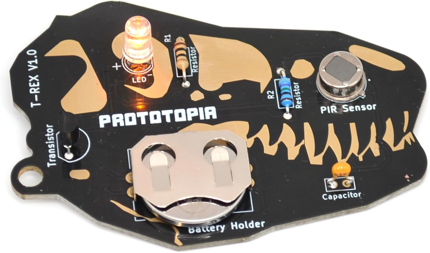 T-Rex – Kit de aprendizaje para soldar  LED activado por movimiento  Kit de electrónica de bricolaje para principiantes  Circuito de práctica