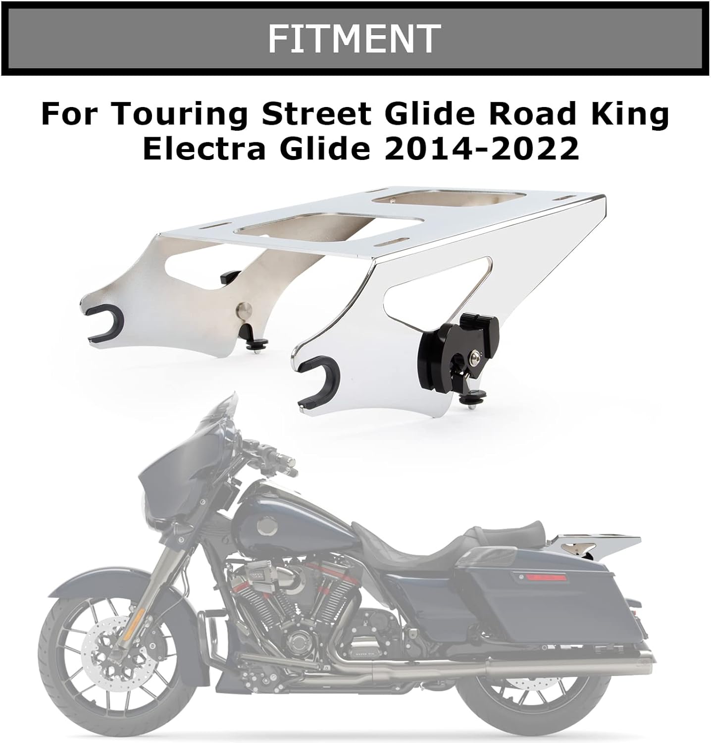 Estante de equipaje desmontable de dos paquetes turísticos compatible con Touring Street Glide Road King Electra Glide 2014-2022 (cromado)