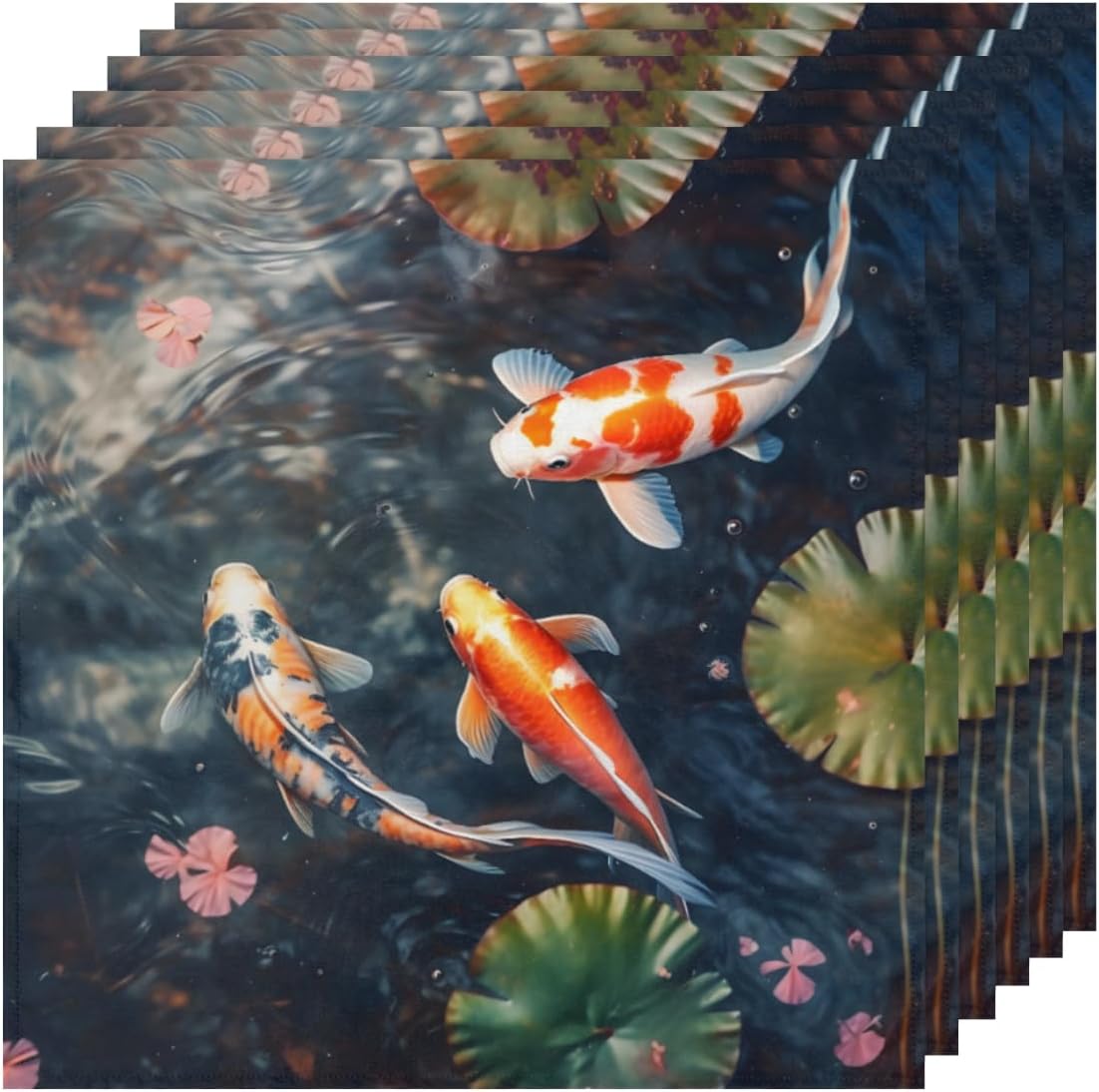 Cloth Napkins Set of 6 Japanese Koi Fish 20×20 Inch Cloth Napkins Traditional Fish Washable Reusable Kitchen Dinner Napkins Table Decor for Wedding,