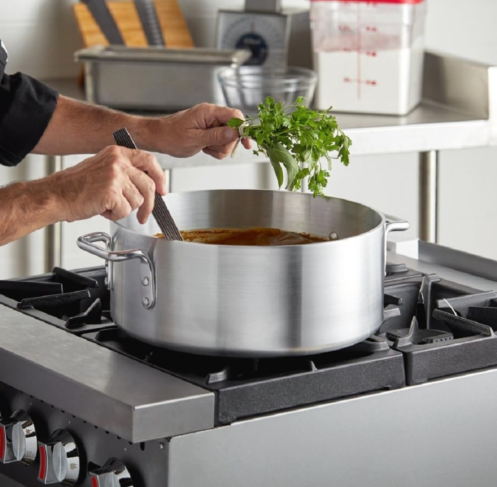 Brasero de aluminio de 15 cuartos de galón con asas remachadas, peso medio, 0.157 in de grosor, utensilios de cocina perfectos para asar, saltear y