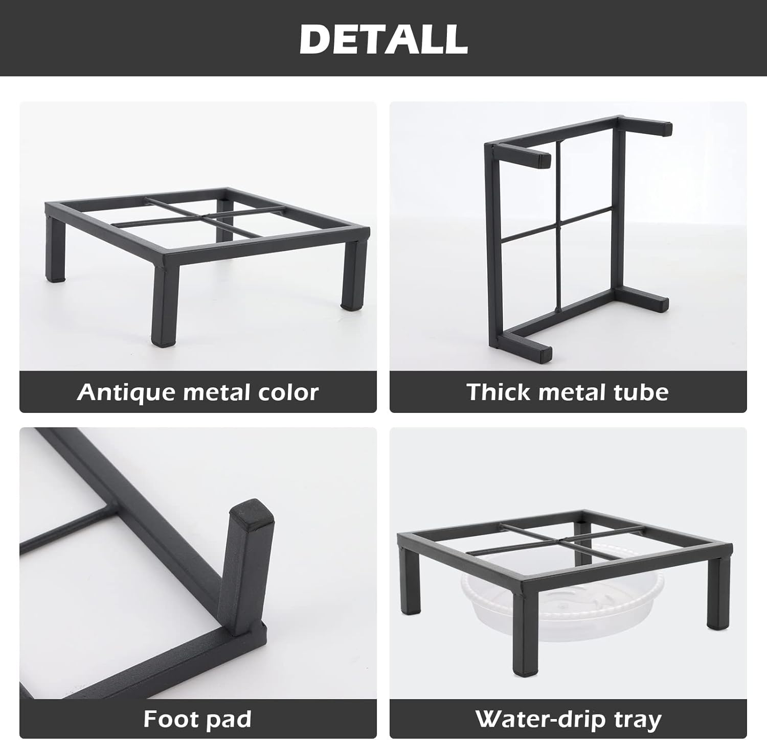 Soporte de metal pequeño de 6 pulgadas para plantas con platillo para interiores y exteriores, contenedor de hierro inoxidable para jardín, estante