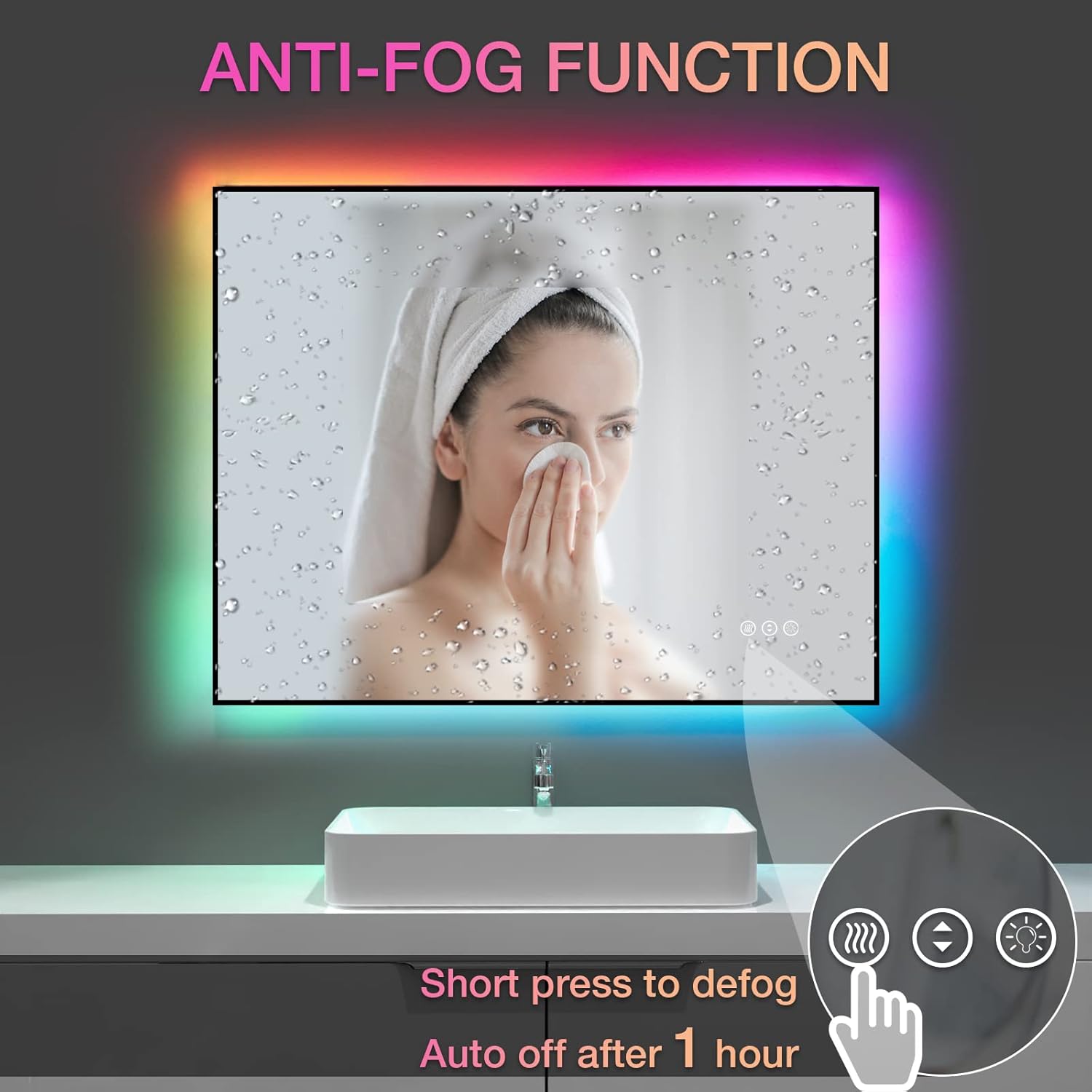 Amorho Espejo de baño LED con retroiluminación RGB, 28 x 36 pulgadas, espejo de tocador iluminado que cambia de color para pared, control táctil,
