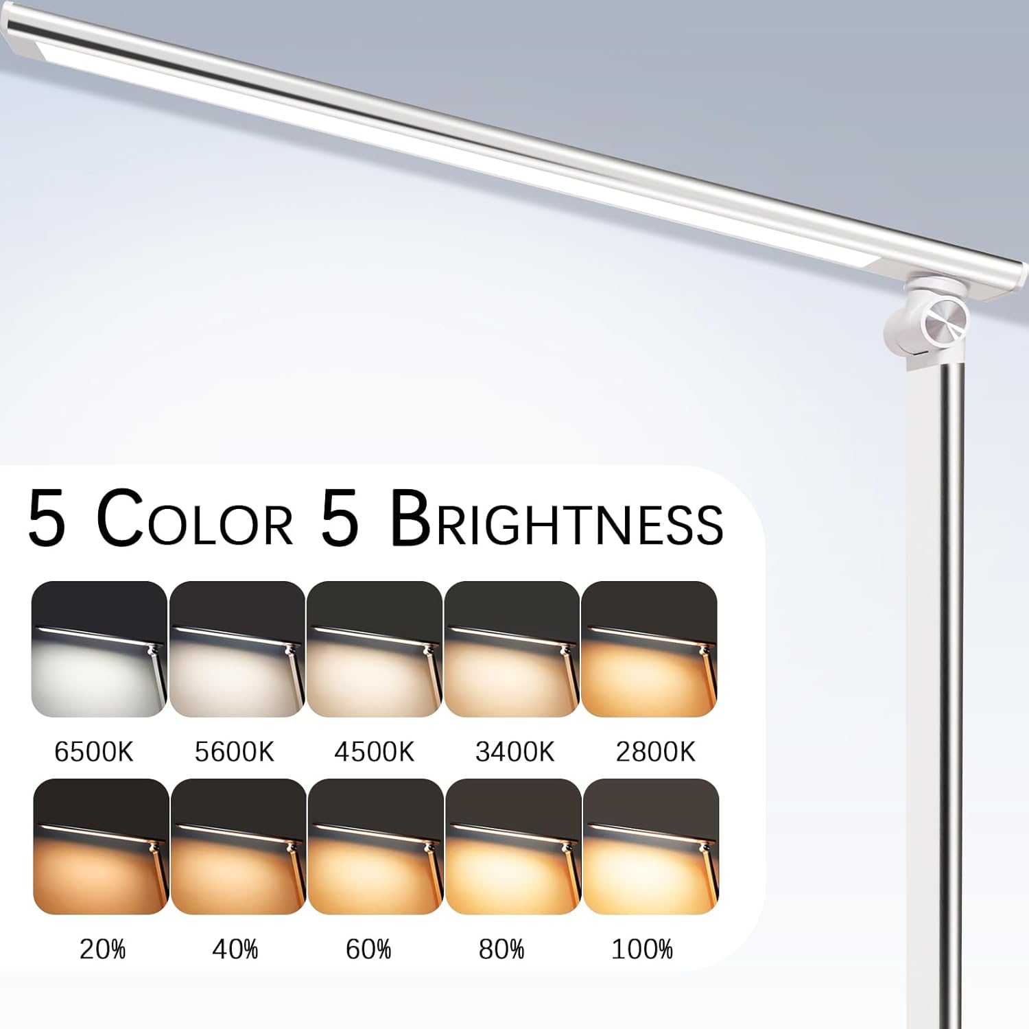 Lámpara de escritorio, luz de lectura, lámpara de mesa con puerto de carga USB, luz nocturna, temporizador de 60 minutos, 6 W, 5 modos, lámpara de