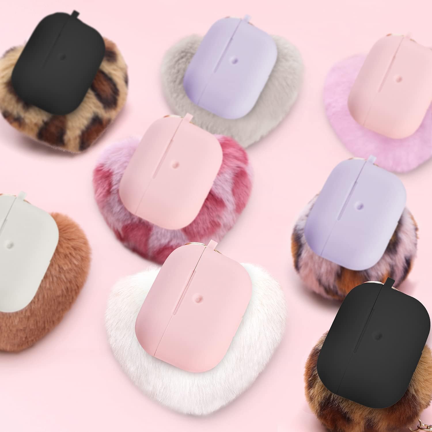 Funda protectora de silicona para Airpods Pro con pompón en forma de bola soporta carga inalámbrica con llavero LED frontal visible (funda lila +