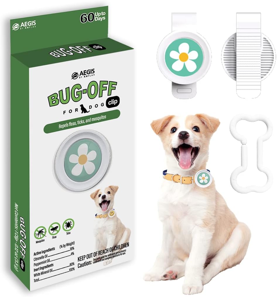 KN FLAX – Clip de insecto para perros, repele pulgas, garrapatas y mosquitos durante 60 días, collar repelente de pulgas y garrapatas natural