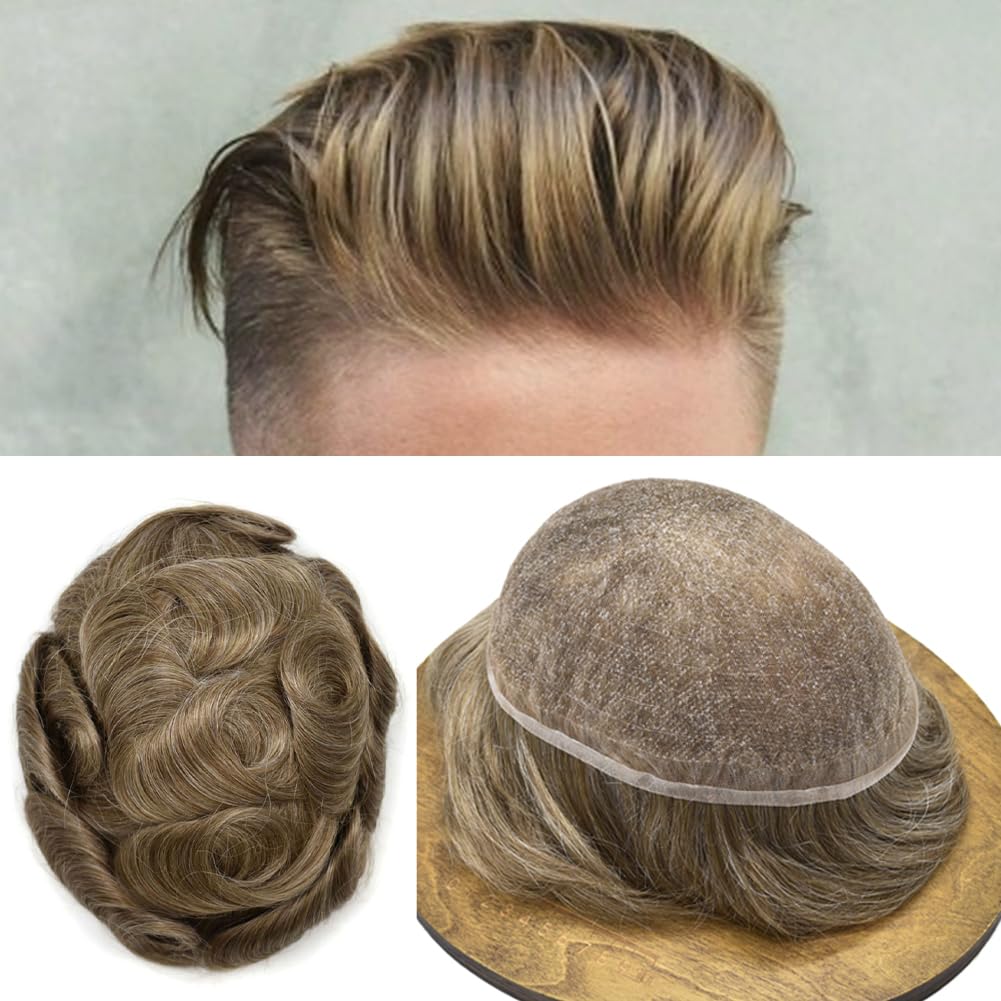 Toupee para los hombres pieza de cabello humano real completo encaje suizo hombres tupé sistema de reemplazo de pelo para hombres 8×10 100% densidad