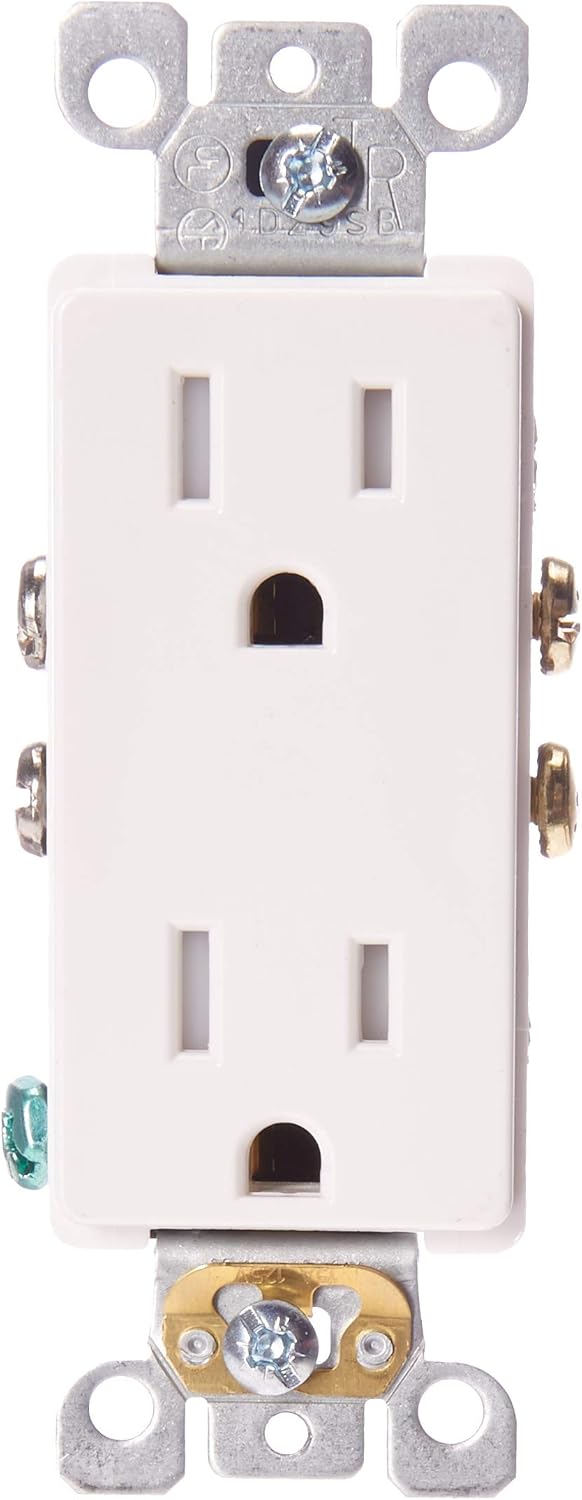 Leviton T5325-SW Receptáculo dúplex Decora de 15 amperios NEMA 5-15R de 2 polos y 3 alambres, resistente a manipulaciones, auto conexión a tierra,