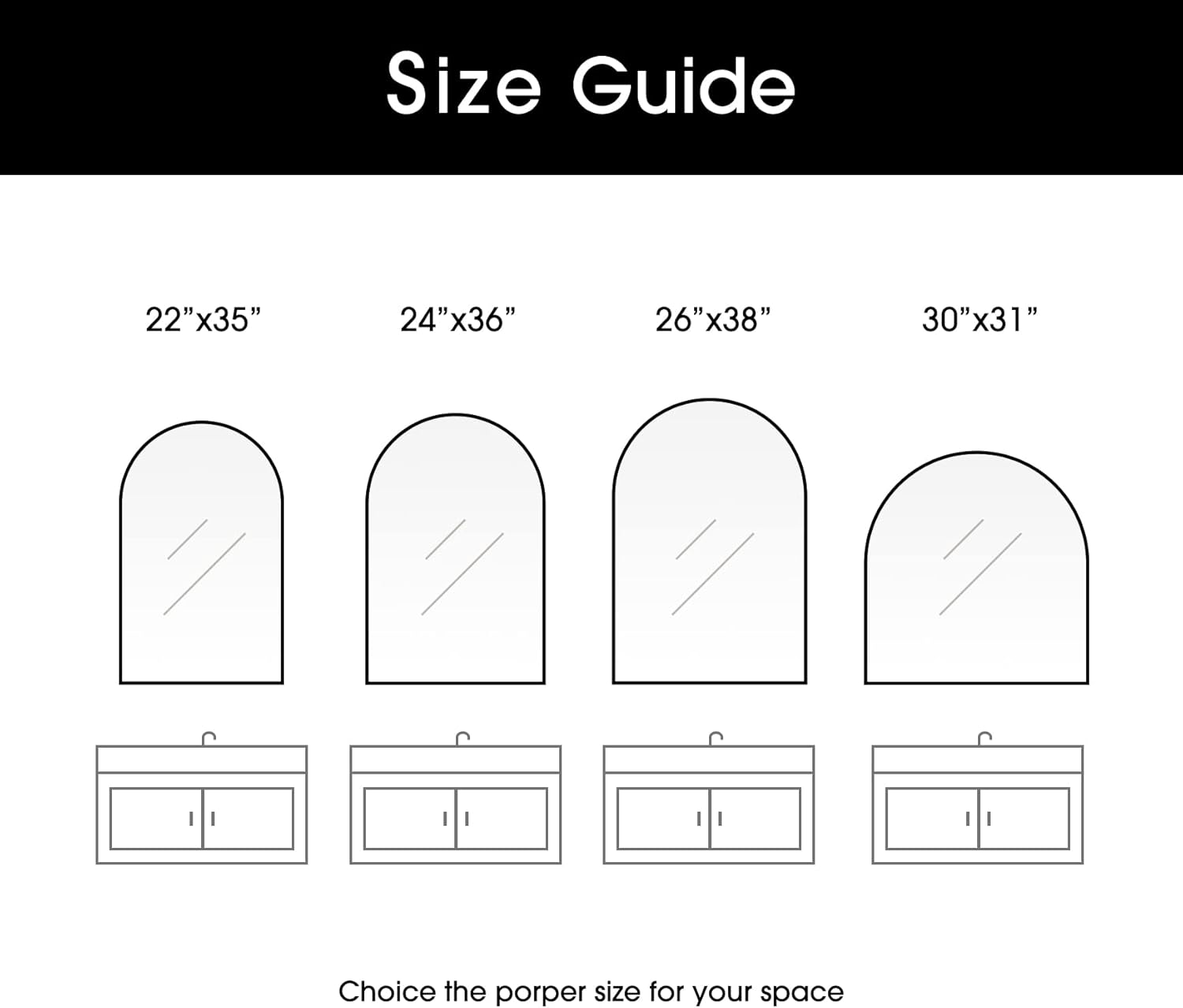 FUMANGO Espejo de arco negro, espejo de pared de 24 x 36 pulgadas, espejo decorativo grande para tocador, espejos de baño arqueados para pared,