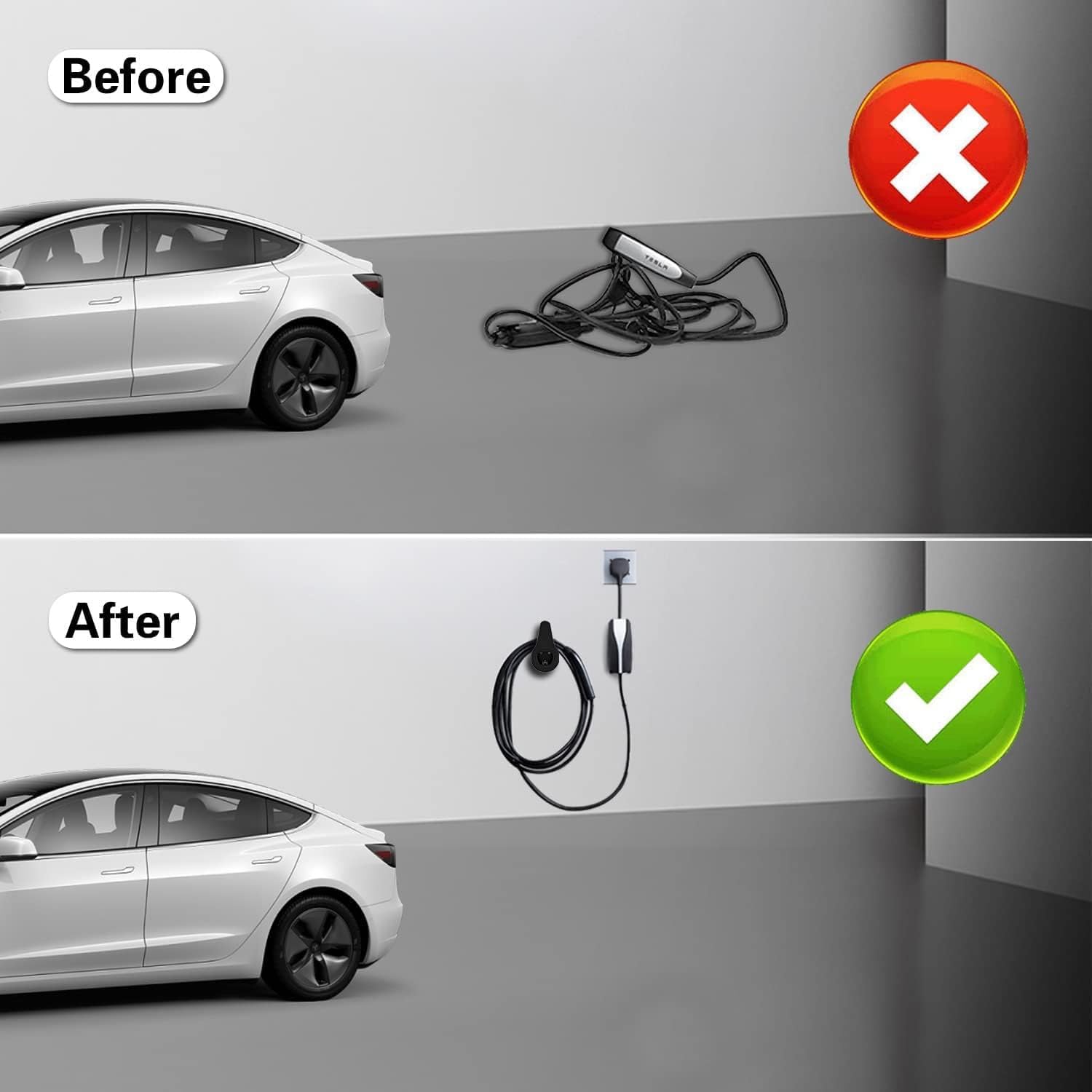 Tesla Cargador Boquilla Holster Dock para Modelo SX3Y Organizador de cables de carga Accesorios Tesla Conector de montaje en pared de coche,