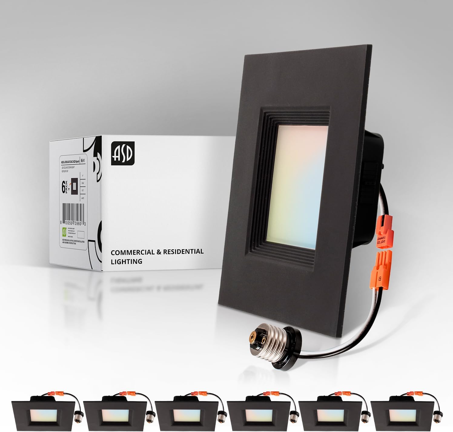 ASD Bronze 6 inch LED Recessed Lighting Square Retrofit Kit 5CCT Selectable 27003000350040005000K Adjustable 12W 1050Lm Wet Rated Dimmable LED