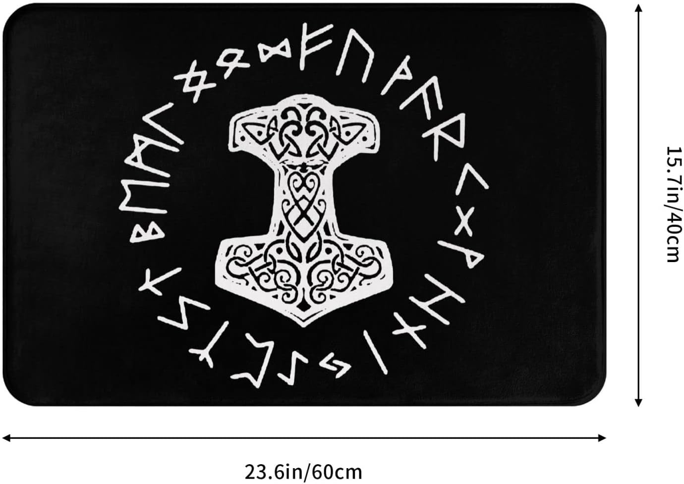 Vikings Mjolnir and Rune Wheel – Felpudo de interior con símbolo de mitología nórdica, alfombra de entrada para puerta de baño, 24 x 16 pulgadas
