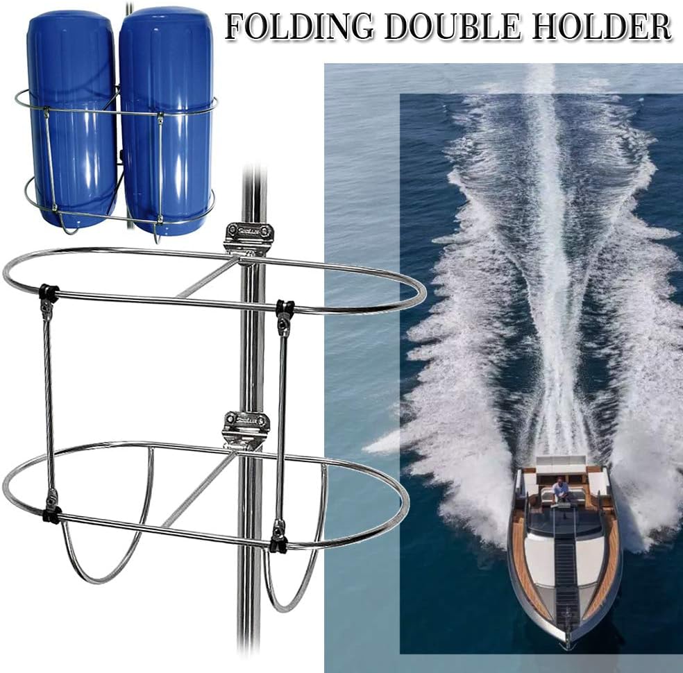 PROMOTOR Soporte de guardabarros doble de acero inoxidable para guardabarros de barco (apto para guardabarros de barco de 7, 9 y 11 pulgadas de