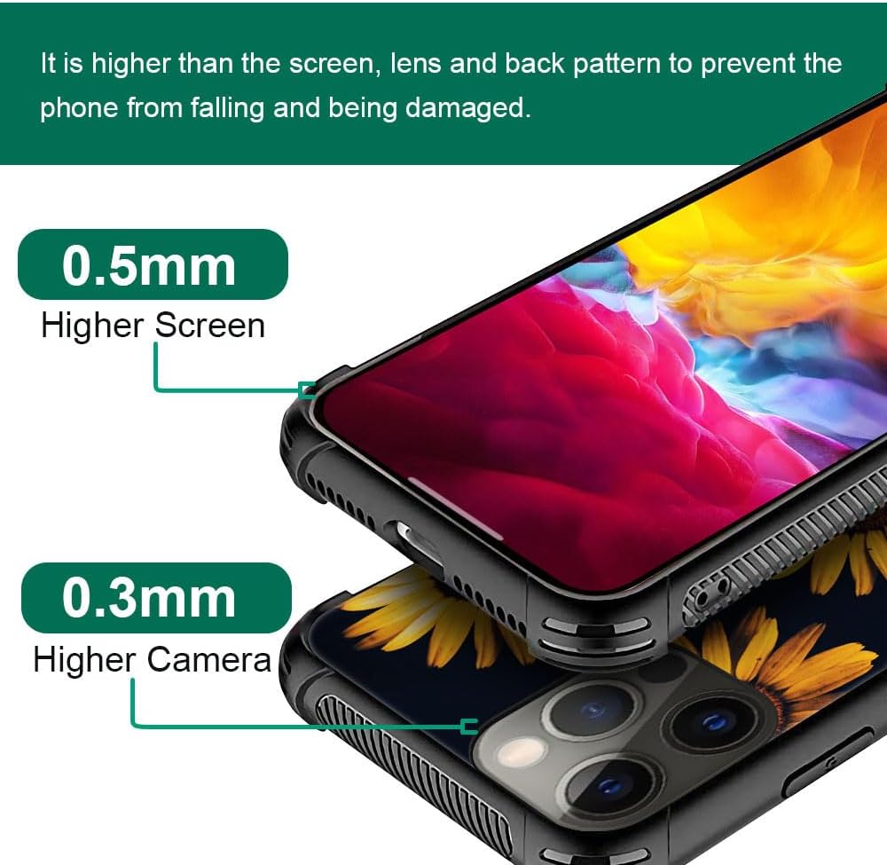 DAIZAG Funda compatible con iPhone 15 Pro Max, diseño Art Sunflower iPhone 15 Pro Max para hombre y mujer, protección completa, a prueba de golpes,