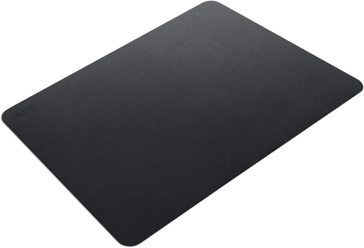 Solucky Tapete de cuero para escritorio y protector de secante, plano, antideslizante, 17 x 12 pulgadas, color negro, ideal para oficina y hogar