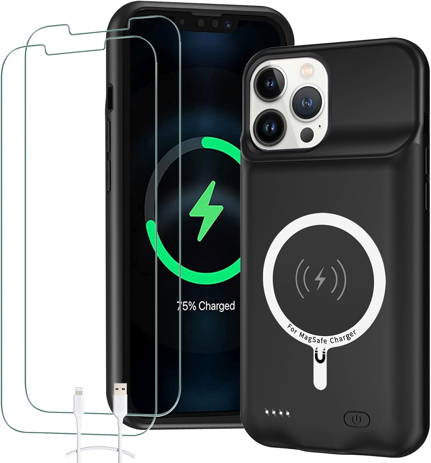 Funda de batería para iPhone 13 Pro Max, Full Encircle 10800mAh de alta capacidad, recargable, portátil, cargador de batería extendida, compatible