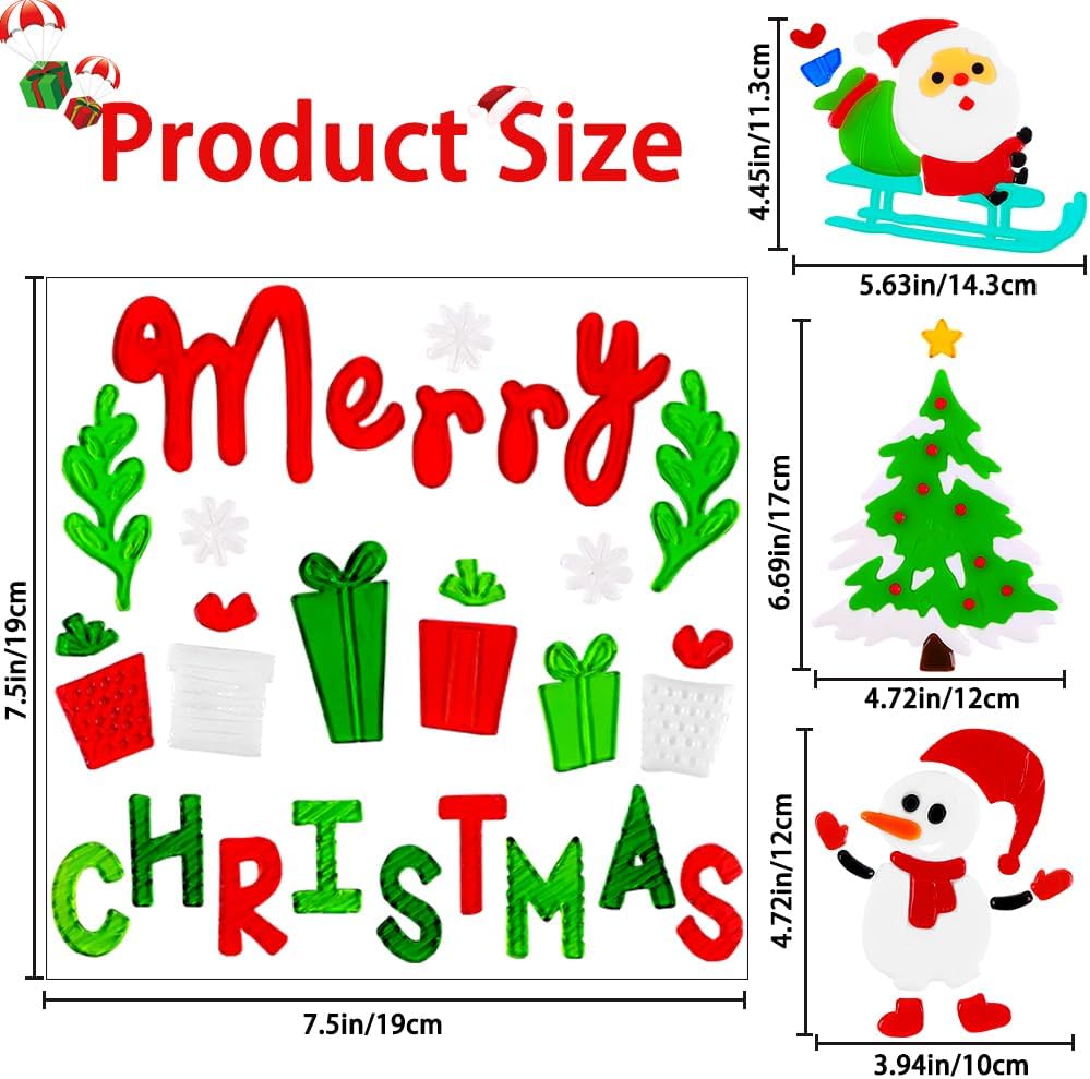 XIMISHOP 6pcs Christmas Gel Window Clings,Xmas Santa Claus Snowman Snowflake Penguin Window Clings Sticker for Christmas Window Decors