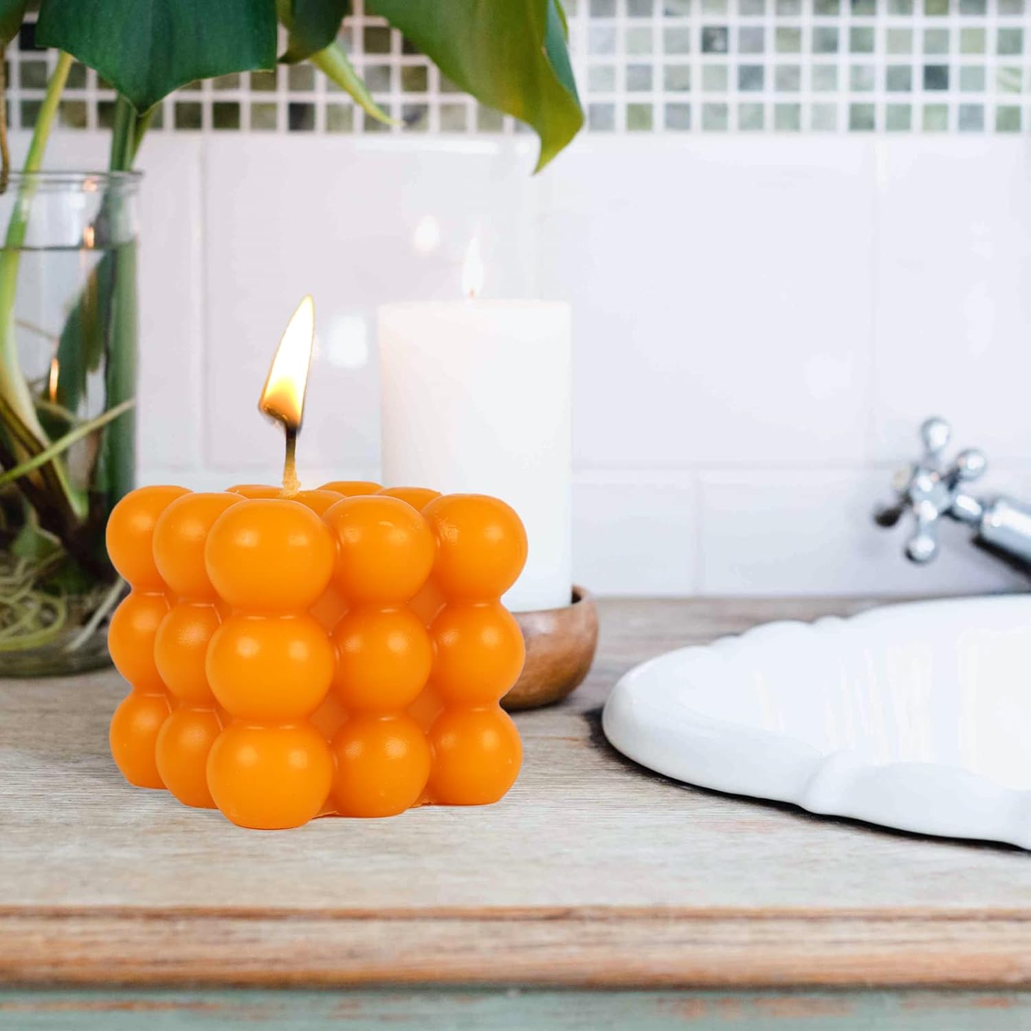 Velas de burbujas  Vela de cera de soja en cubo, vela perfumada de decoración estética, lindas velas amarillas para el hogar, vacaciones, boda y