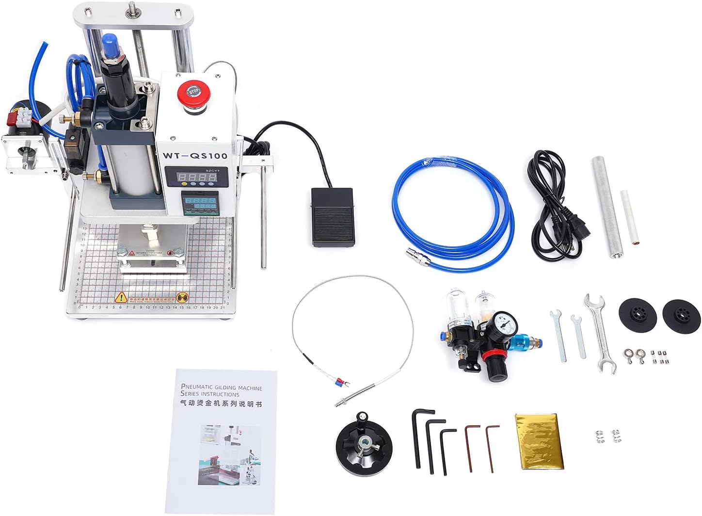 Fetcoi Máquina de estampado en caliente, 110 V 500 W Air Logo Neumático Cuero PVC Prensa Digital Presión Marca Máquina para PVC Cuero PU Papel Logo