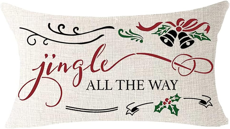 Juego de 4 fundas de almohada lumbares de lino y algodón con copos de nieve con texto en inglés “Merry Christmas”, para cama, sofá, oficina,