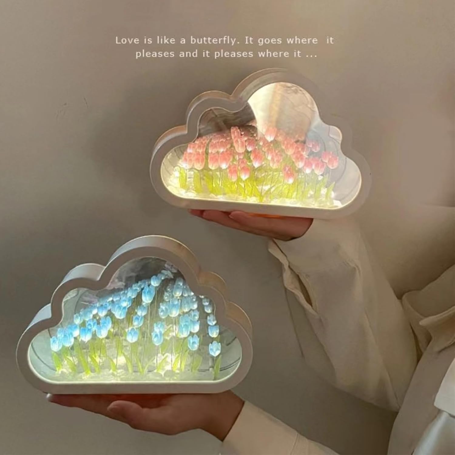 Espejo de tulipán de nube de 20 flores, luz nocturna de tulipán, lámpara LED para decoración de dormitorio para adolescentes, regalo creativo para