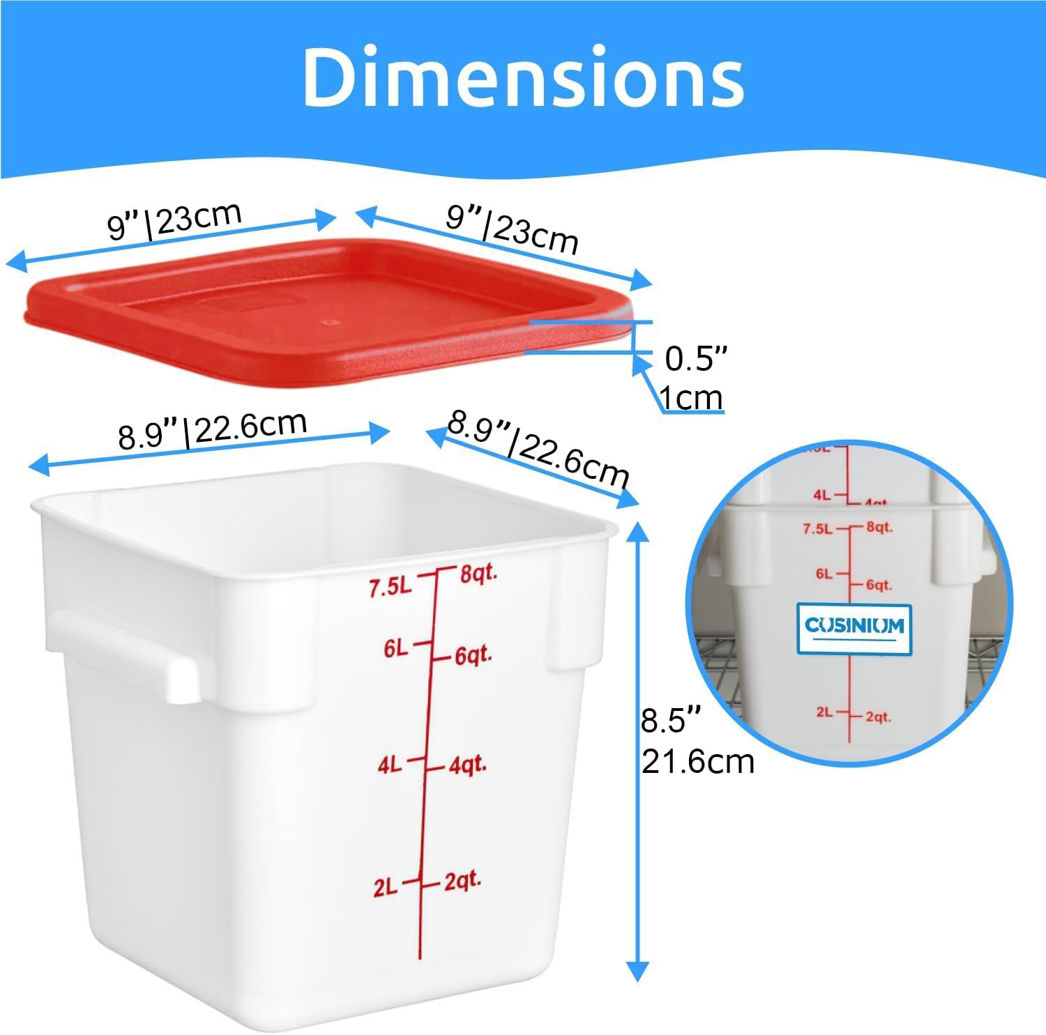CUSINIUM Contenedor de almacenamiento de alimentos de 8qt con tapa