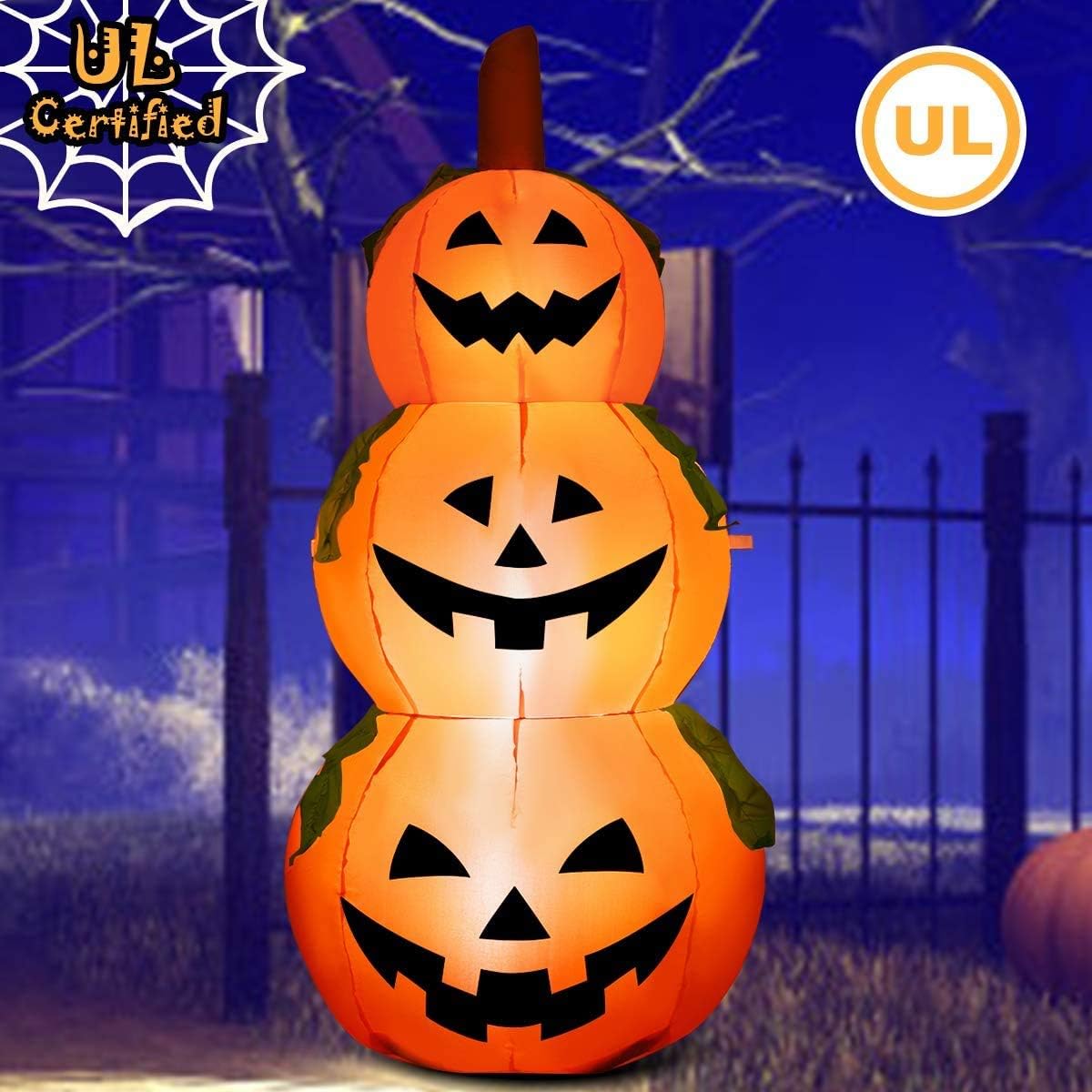 Tangkula Farol inflable de calabaza de 5.2 pies para Halloween, con bombillas LED internas, tela de poliéster 190T y ventilador impermeable,