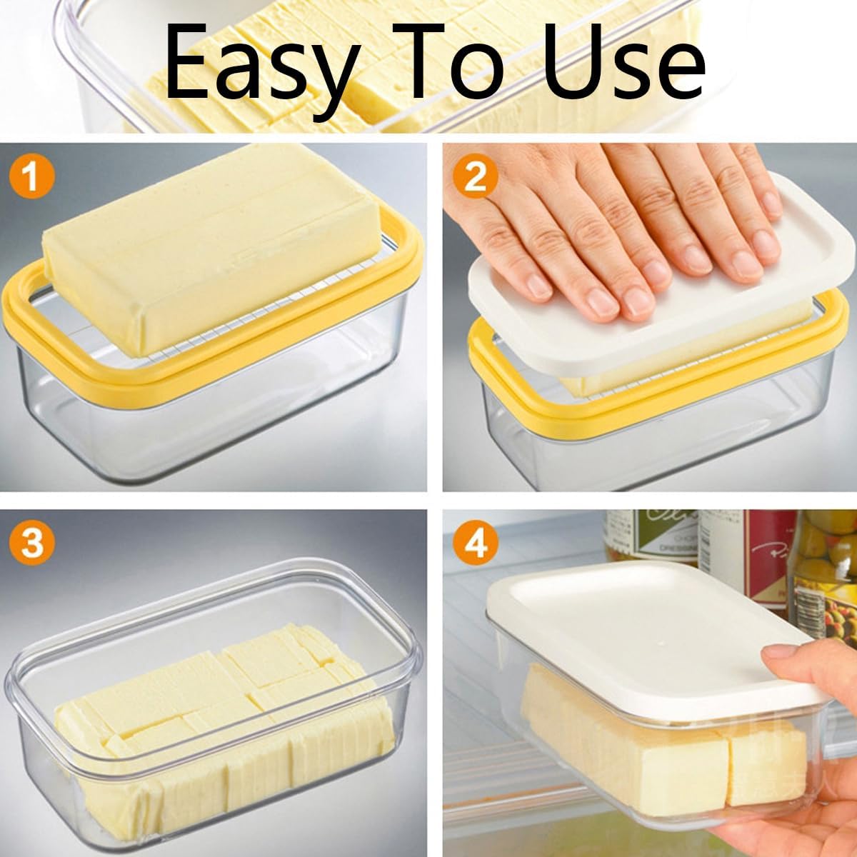 Cortador de mantequilla de acero inoxidable, cortador de mantequilla y plato, recipiente para rebanar mantequilla con tapa para refrigerador, caja