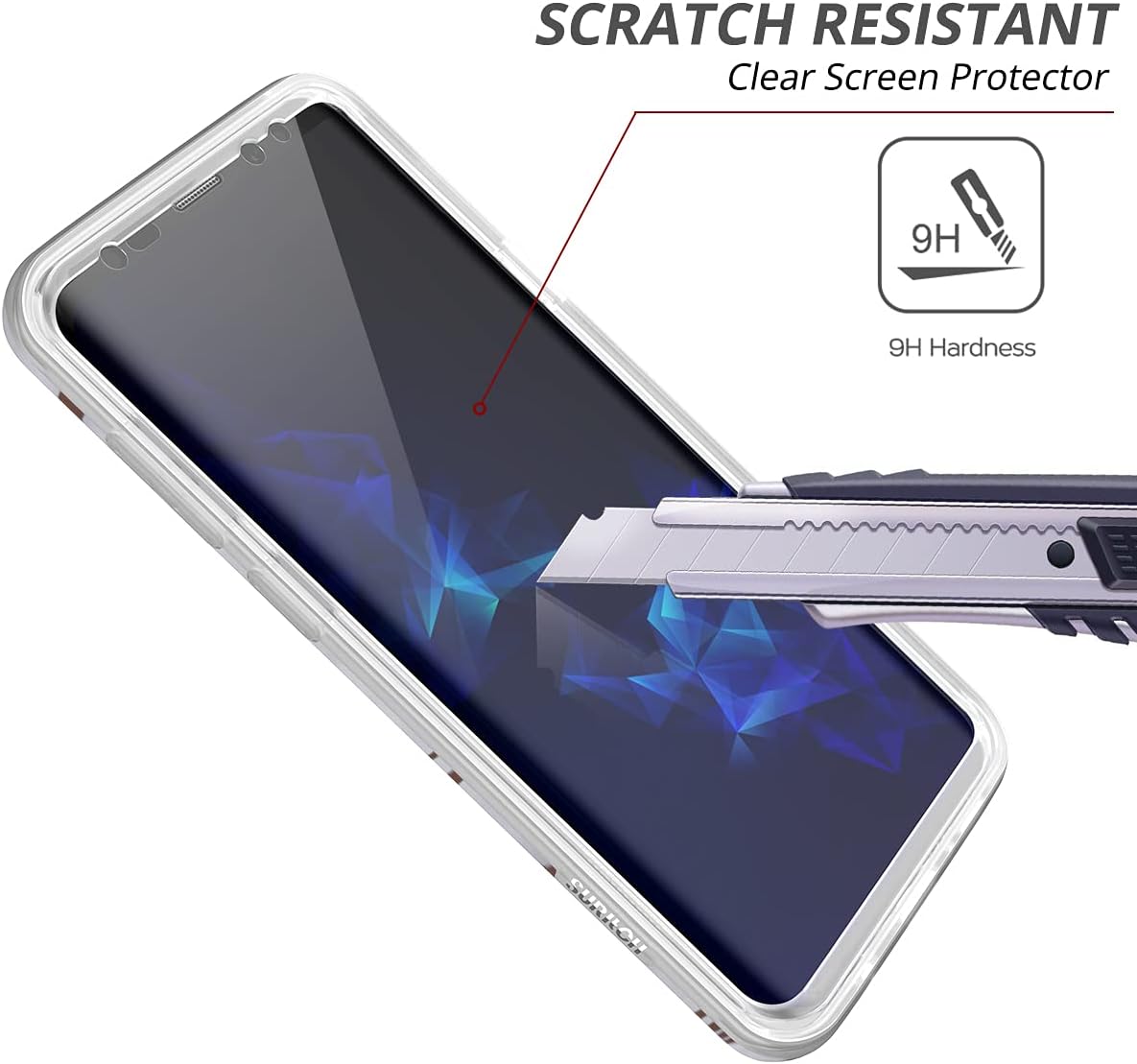 SURITCH – Funda para Galaxy S9 Plus de 6.2 pulgadas, (protector de pantalla integrado), protección de cuerpo completo a prueba de golpes,