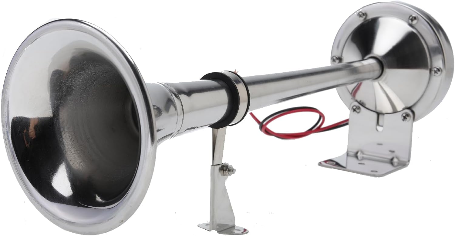 NovelBee Bocina de trompeta de barco marino de 12 V, bocina eléctrica única de acero inoxidable de 115 db para remolque de camión de barco