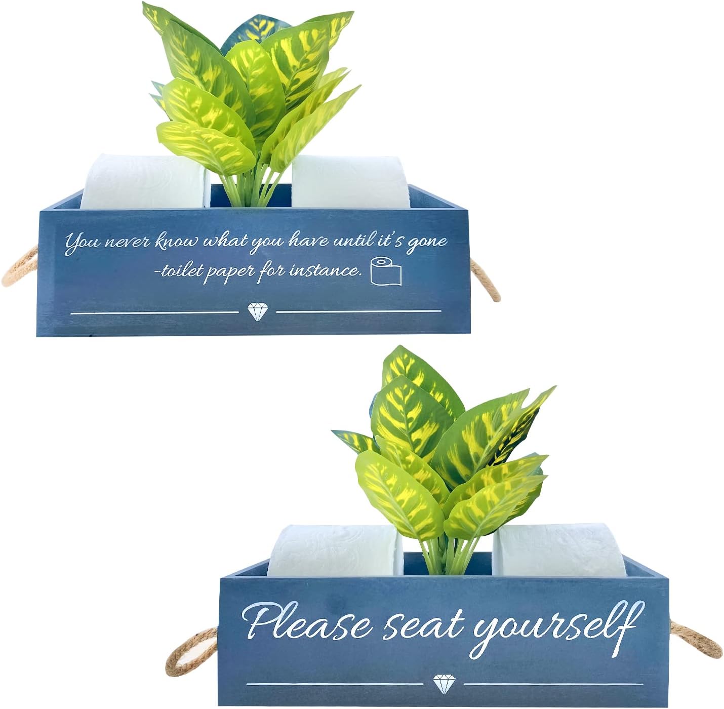 Pret & Lively Caja de casa de campo, con texto en inglés “Please Seat Yourself, baño, cesta de almacenamiento, soporte para papel higiénico, regalo