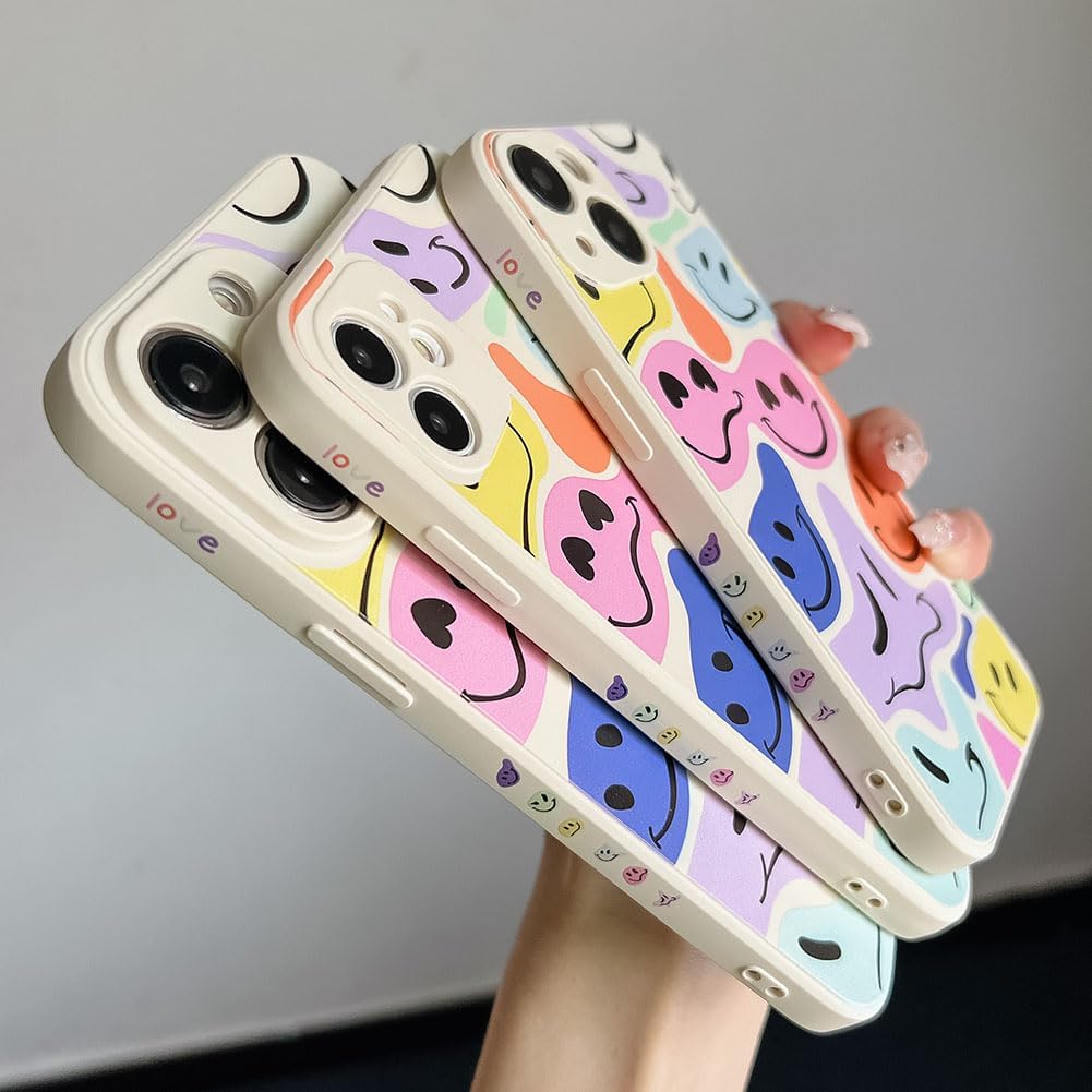 KERZZIL Elegante funda de teléfono con diseño de amor sonriente compatible con iPhone 15 Pro, fundas femeninas de silicona líquida suave, funda