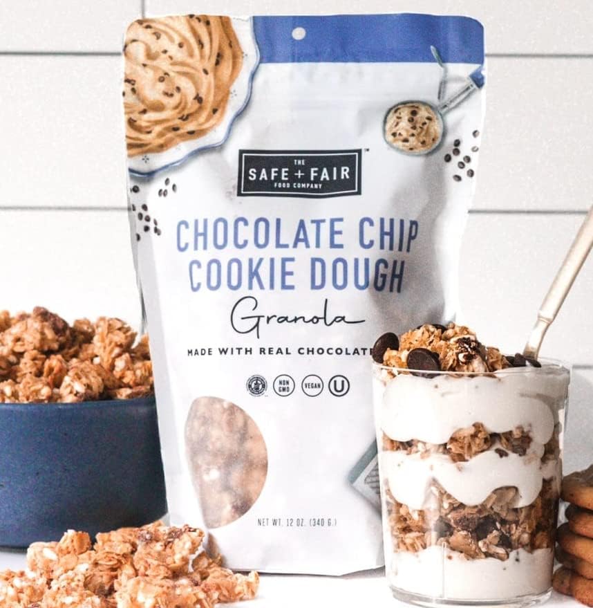 Safe + Fair – Granola de masa de galletas con chispas de chocolate, sin gluten, sin lácteos y vegana, aperitivos o postres, libre de los 9 alérgenos