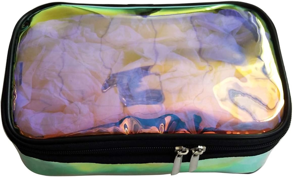 Jula Vance bolsa de cosméticos iridiscente bolsa de aseo de viaje bolsa de maquillaje holográfico kit de maquillaje de viaje organizador bolsa, Claro