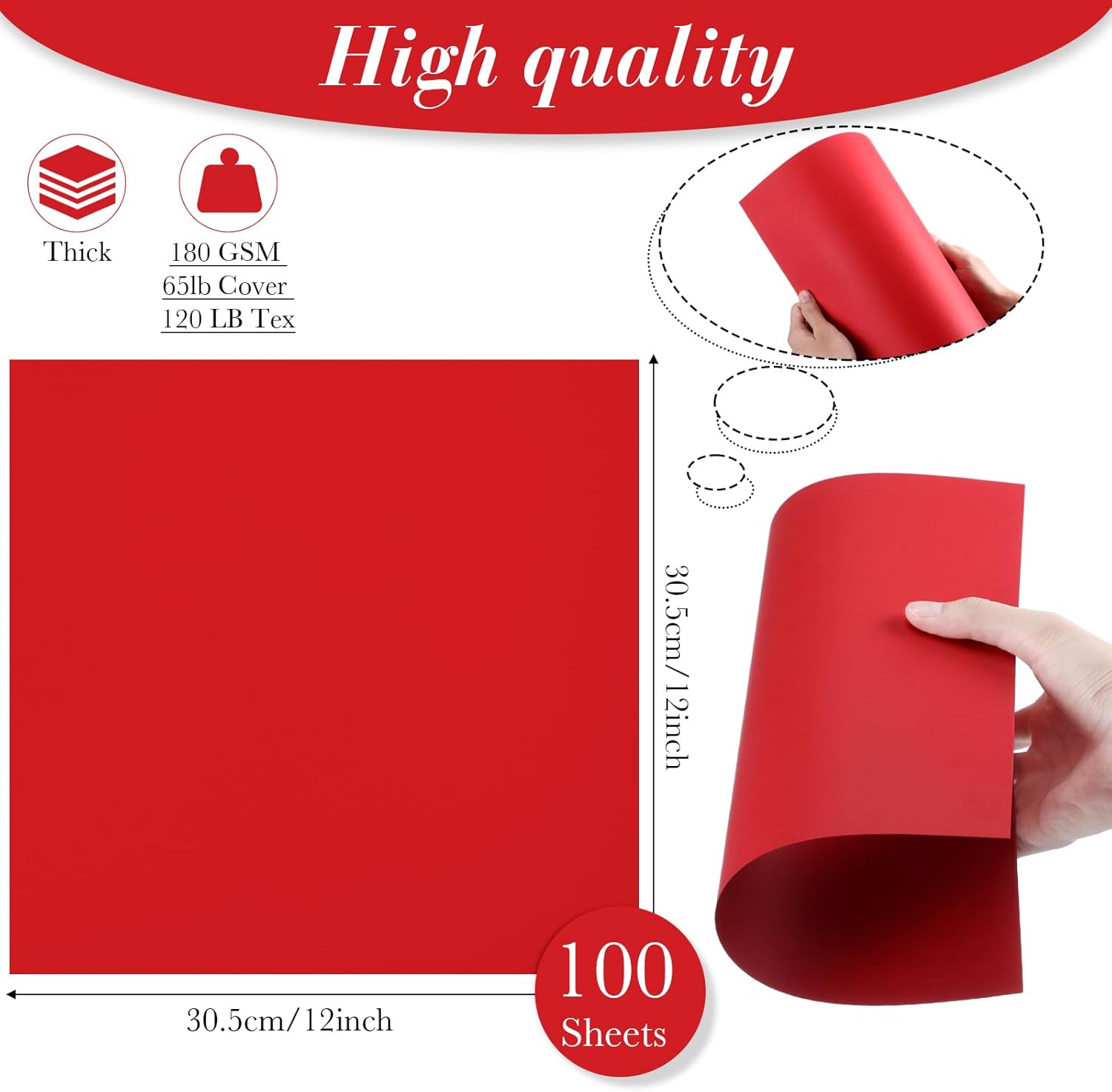 Ctosree 100 hojas de papel de cartulina de 12 x 12 pulgadas, 6.35 ozm, cubierta de 65 libras, 120 libras de grosor, suministros creativos, para