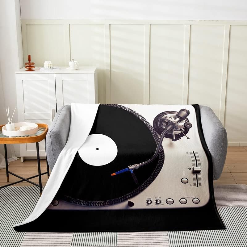 jejeloiu Manta de felpa de disco vintage, tema musical fonógrafo para todas las estaciones, manta de cama para niños, adolescentes, instrumentos