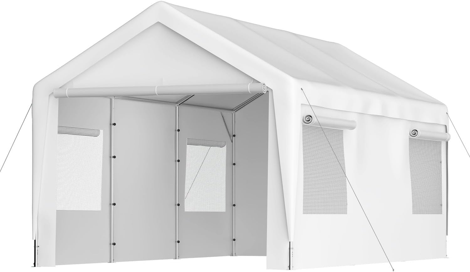 Carport, toldo resistente de 10 x 20 pies con paredes laterales y puertas extraíbles, garaje portátil con ventanas enrollables ventiladas refugio de