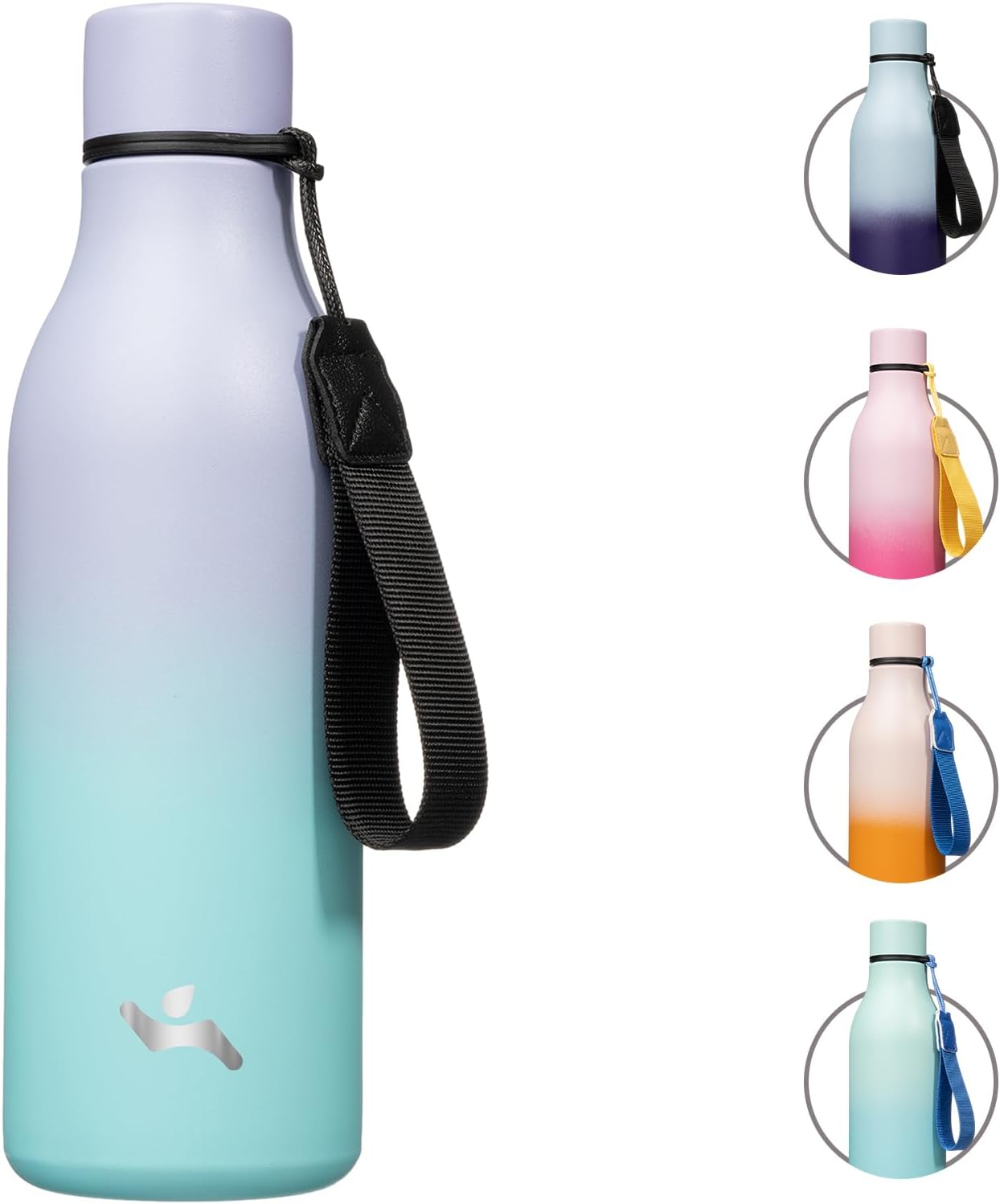 Botella de agua aislada con correa, botellas de vacío de acero inoxidable de doble pared de 18 onzas, botella de agua de metal, Oasis