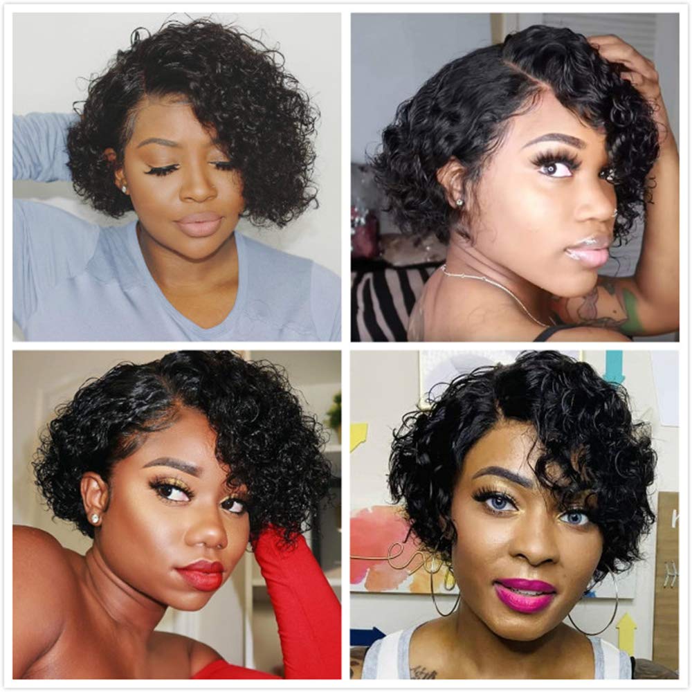 quickwig Pelucas de cabello humano, peluca corta rizada estilo Bob con encaje sin pegamento, pelucas de onda natural afroamericana para mujeres